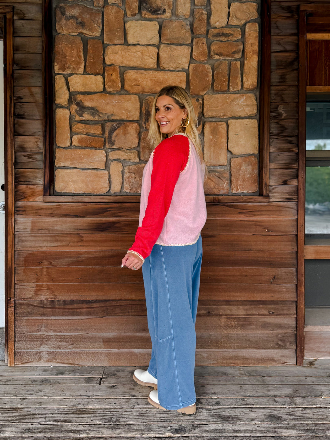 Color Me Happy Whipstitch Button Front Knit Cardigan, Petal
