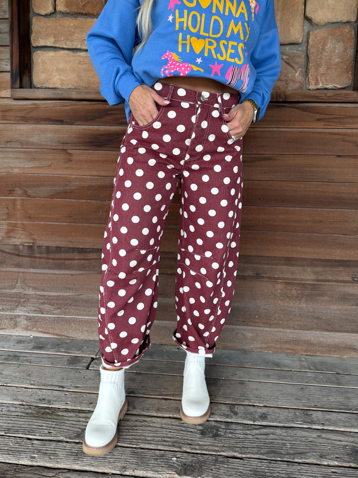 Compliments Incoming Polka Dot Barrel Jeans, Wine