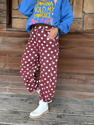 Compliments Incoming Polka Dot Barrel Jeans, Wine