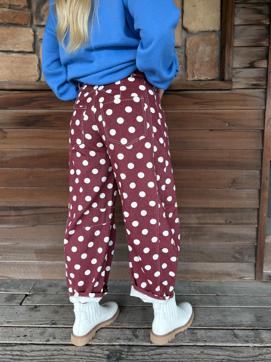 Compliments Incoming Polka Dot Barrel Jeans, Wine