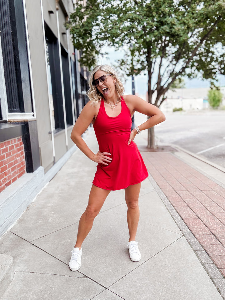 Court Day Romper Dress, Red