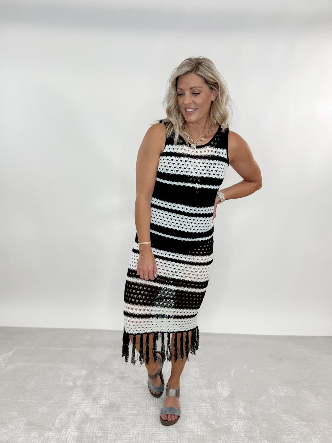 Cover Me Up Crochet Midi Dress, Black/Ivory Season 7 Boutique Cover Me Up Crochet Midi Dress, Black/Ivory Season 7 Boutique