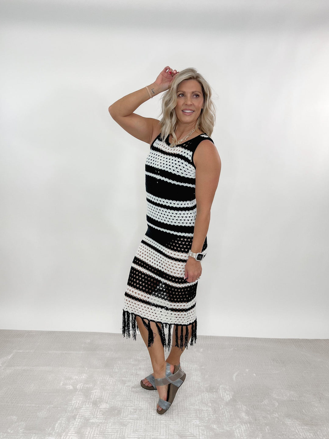 crochet midi dress cover up 'Klair' Crochet Cover-Up Midi Dress