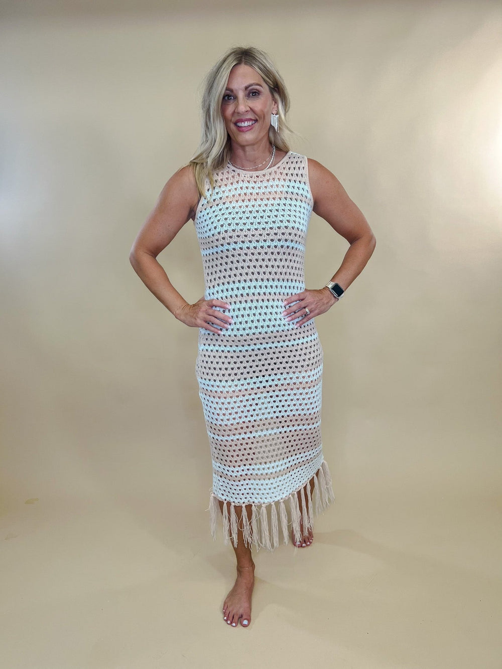 Cover Me Up Crochet Midi Dress, TanIvory