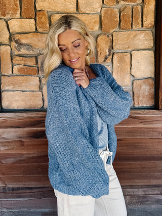 Cozy Cloud Soft Touch Balloon Sleeve Cardigan, Blue