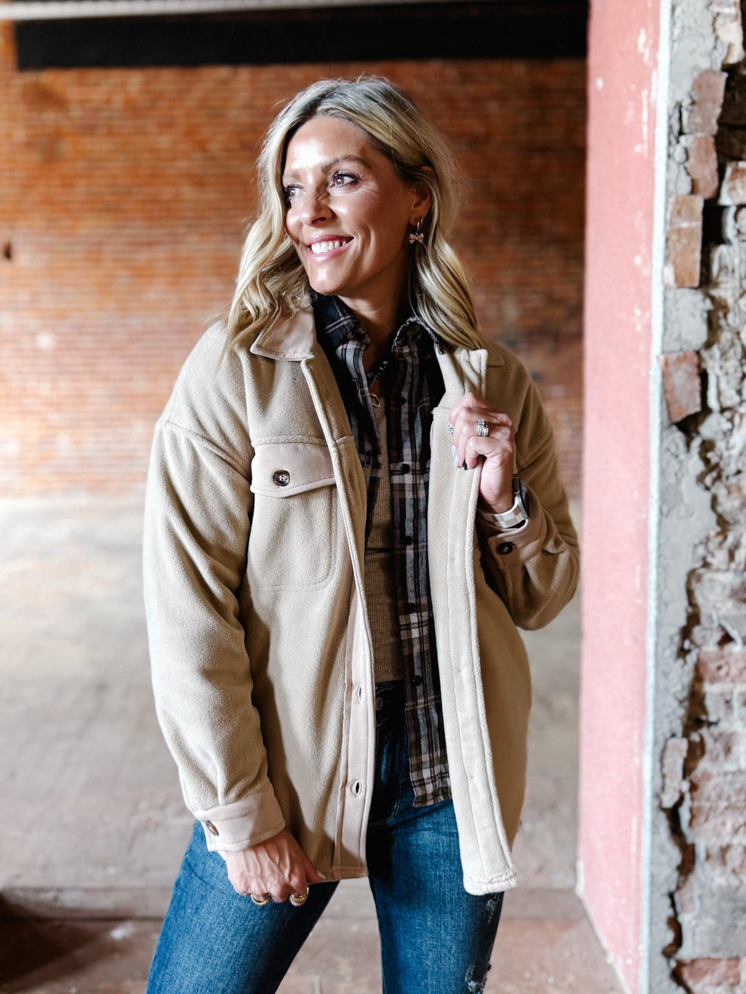 Cozy Cadence Fleece Shacket, Taupe