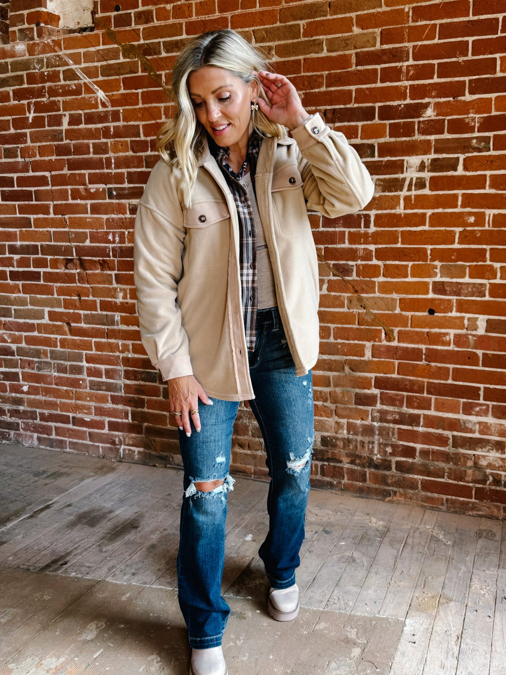 Cozy Cadence Fleece Shacket, Taupe