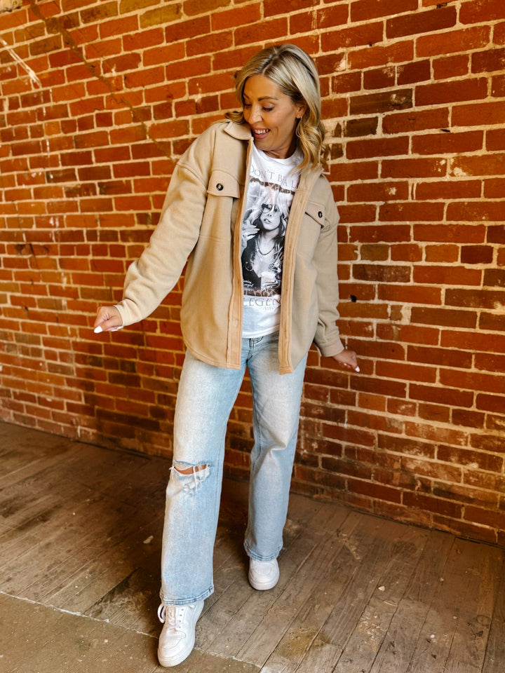 Cozy Cadence Fleece Shacket, Taupe