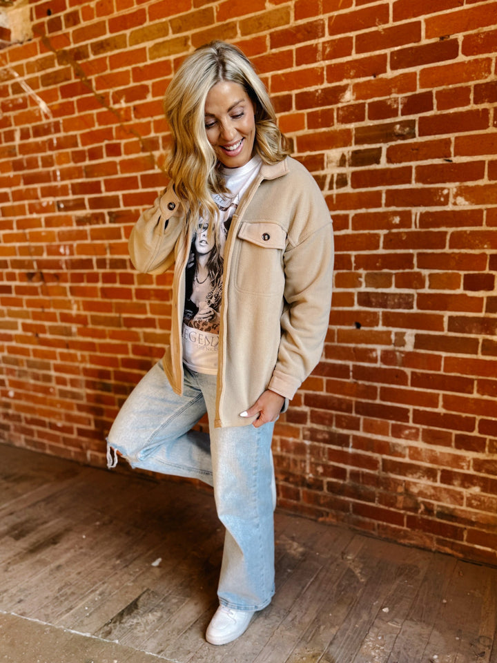 Cozy Cadence Fleece Shacket, Taupe