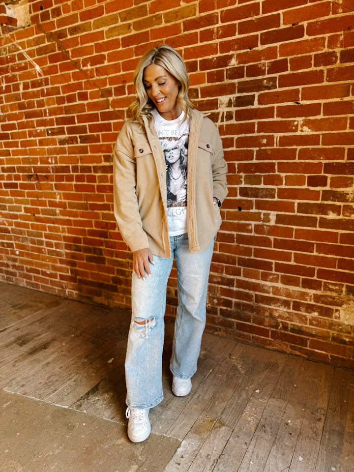 Cozy Cadence Fleece Shacket, Taupe