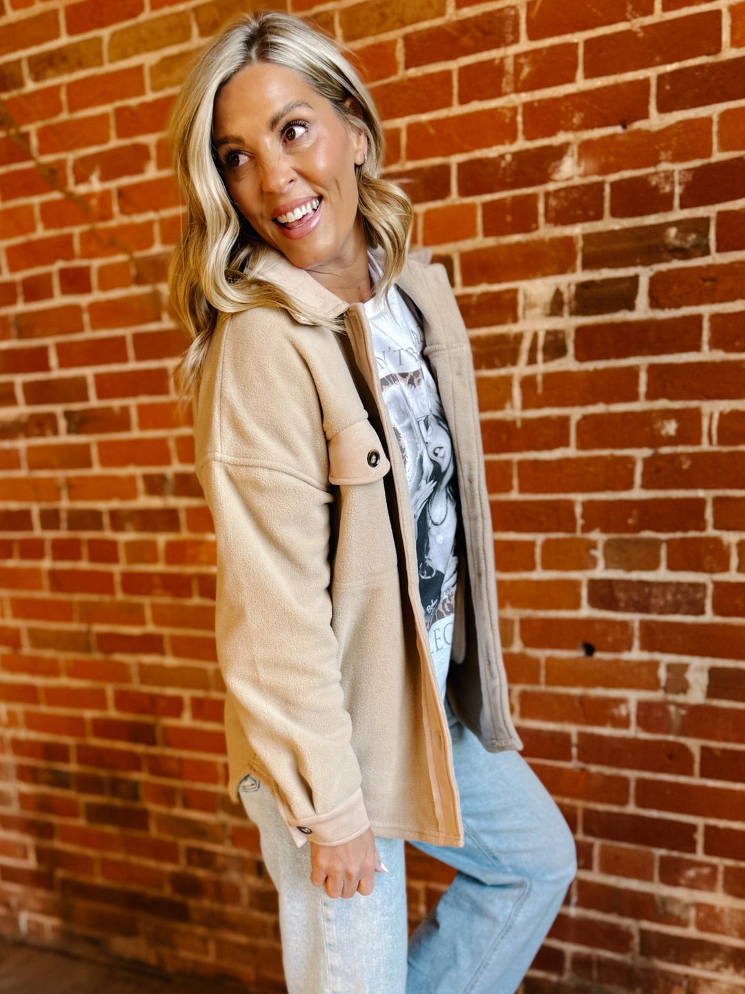 Cozy Cadence Fleece Shacket, Taupe