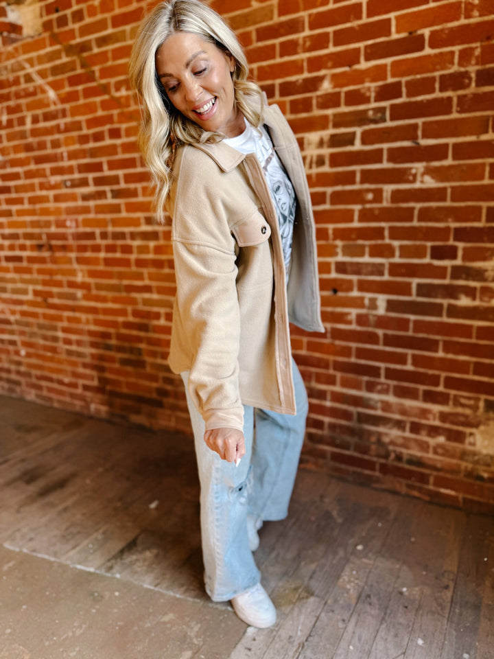 Cozy Cadence Fleece Shacket, Taupe