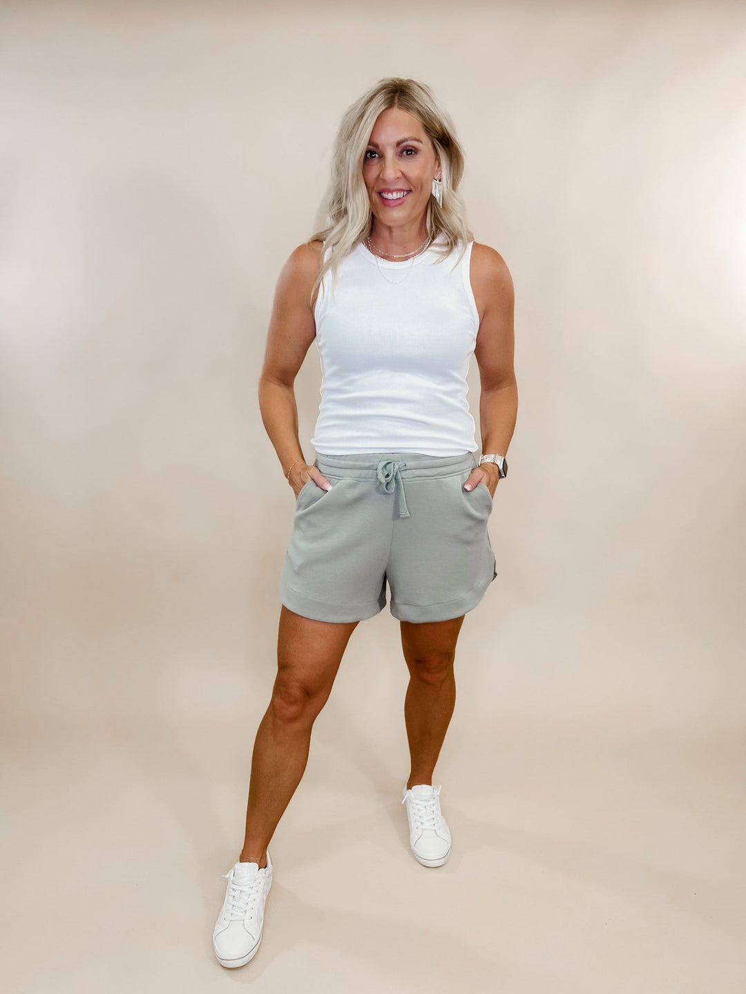 Crazy for You Scuba Shorts, Dusty Sage