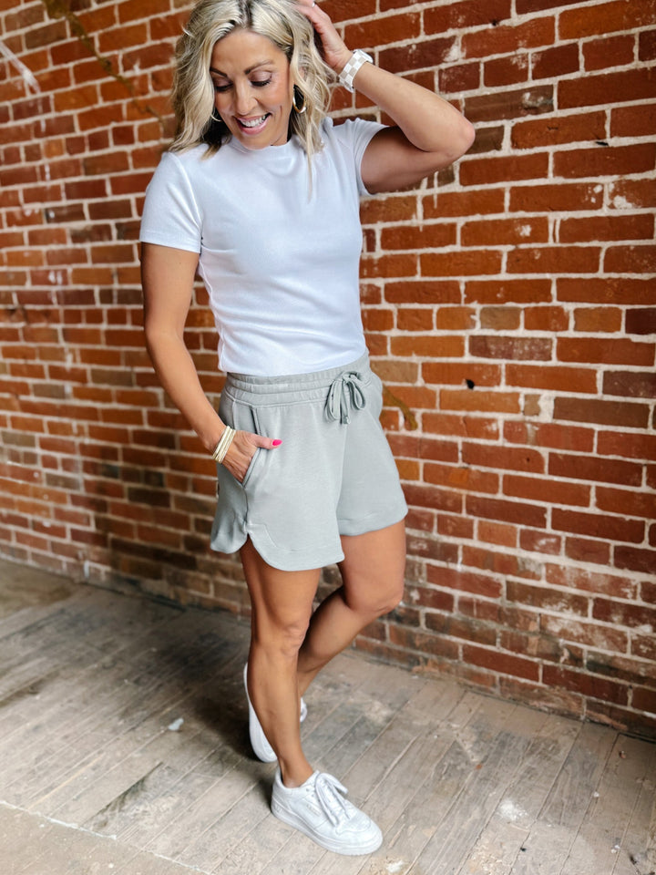 Crazy for You Scuba Shorts, Dusty Sage