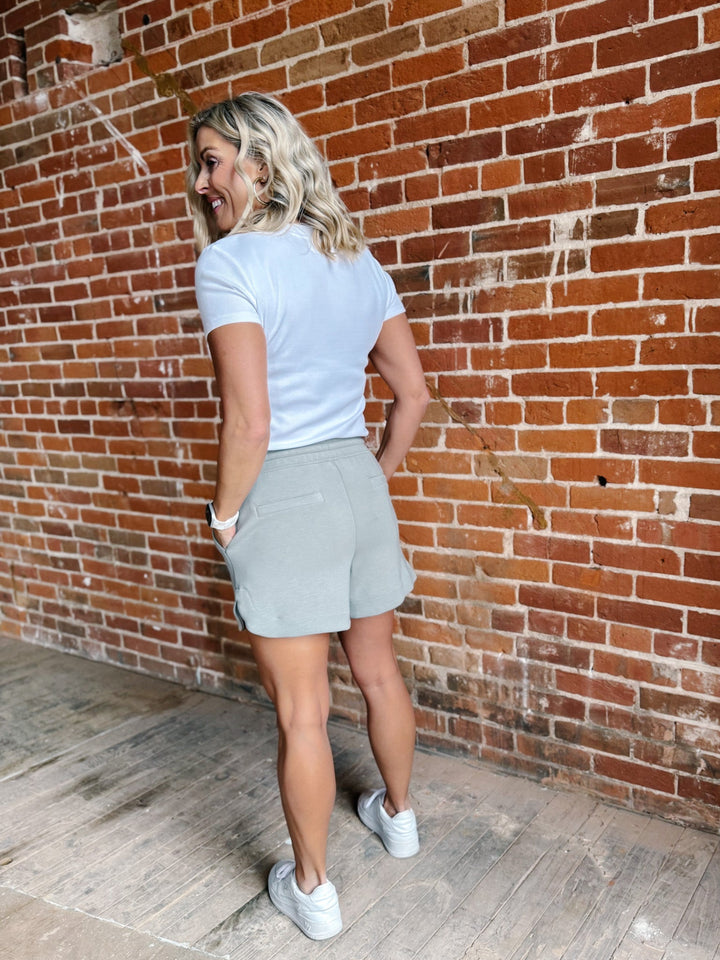 Crazy for You Scuba Shorts, Dusty Sage