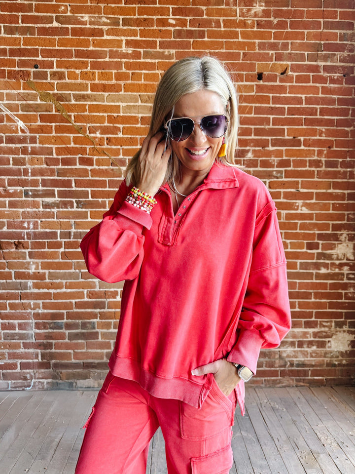 Crimson Bluff Snap Sweatshirt, Red