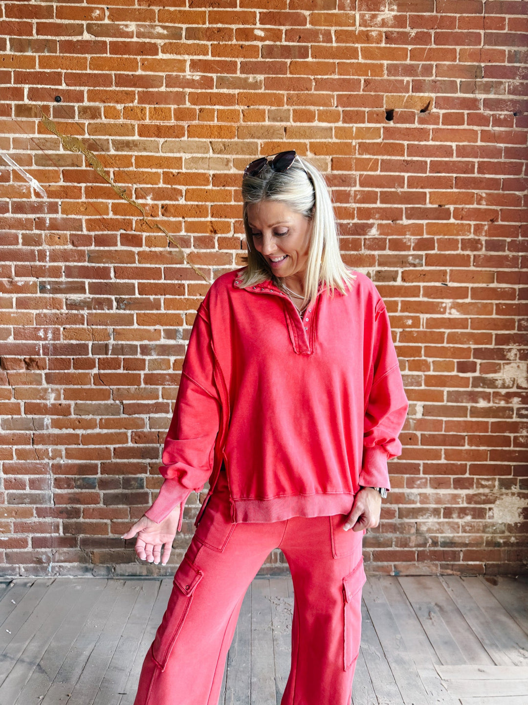 Crimson Bluff Snap Sweatshirt, Red