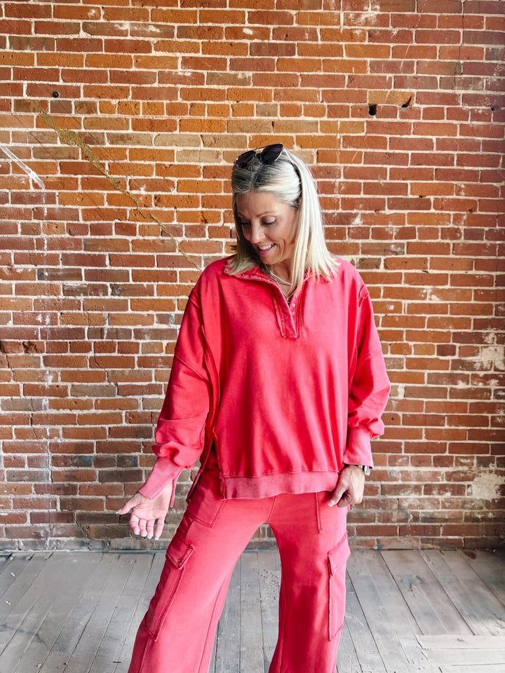 Crimson Bluff Snap Sweatshirt, Red