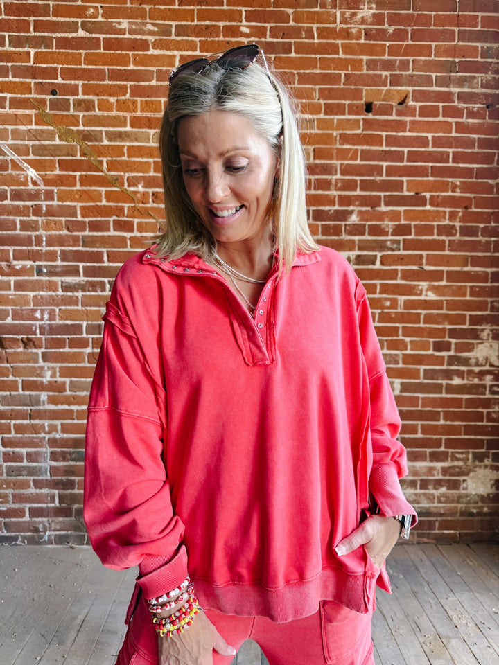 Crimson Bluff Snap Sweatshirt, Red