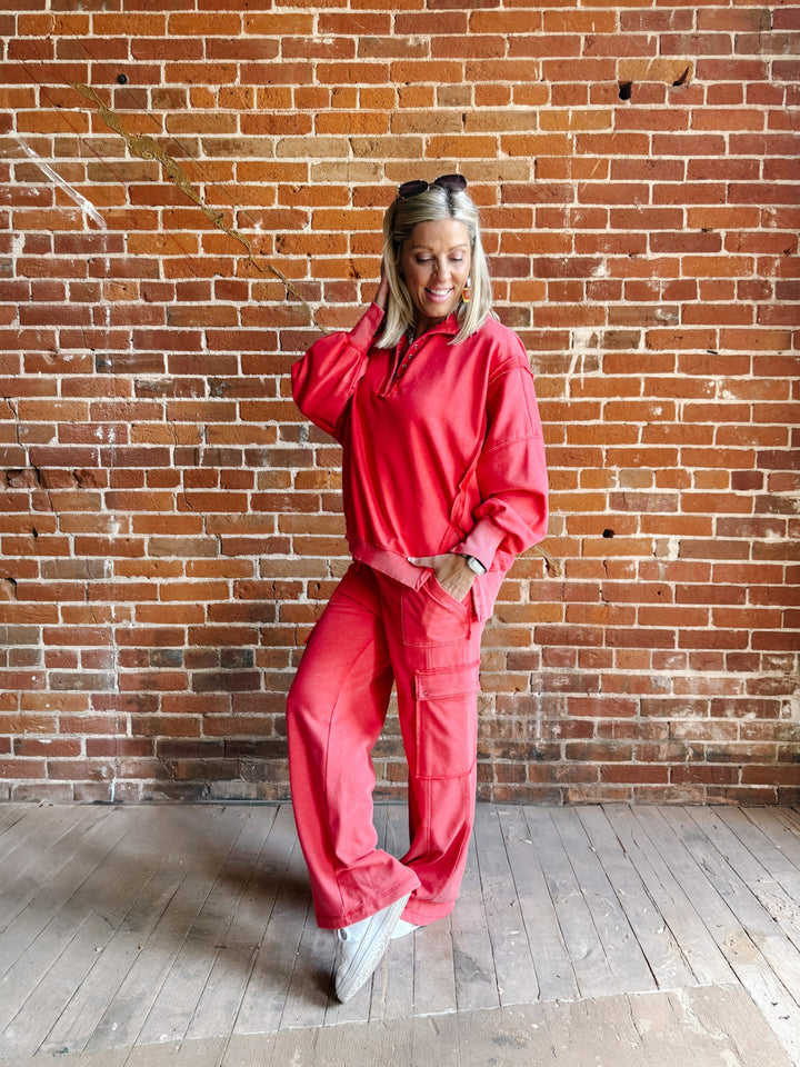 Crimson Bluff Snap Sweatshirt, Red