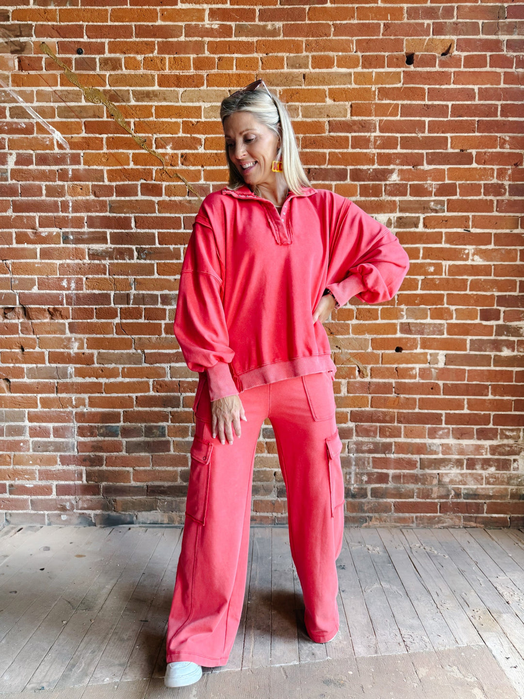 Crimson Bluff Snap Sweatshirt, Red