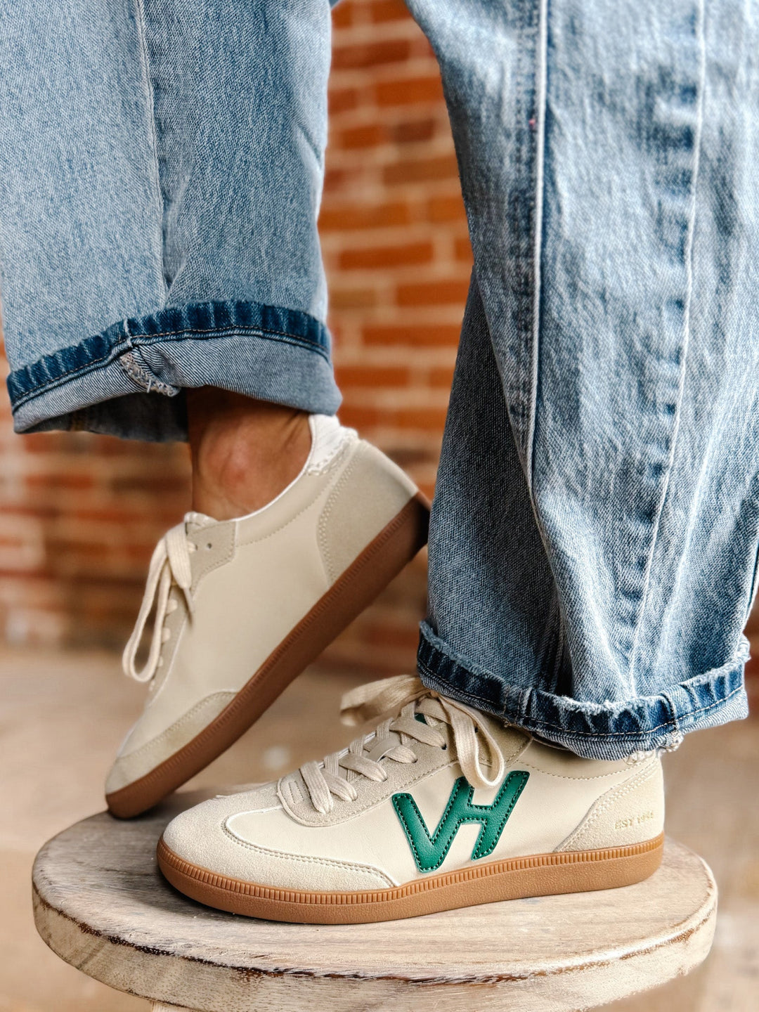 Crisp 6 Green Tab and VH Logo Sneakers, Bone