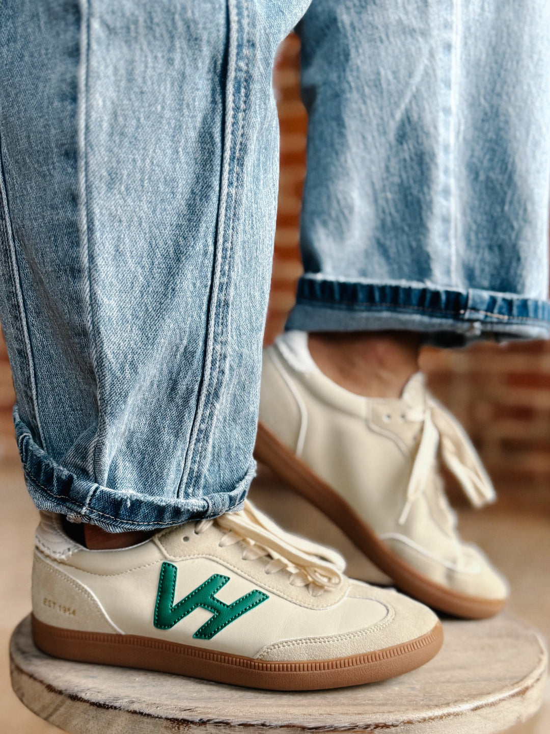 Crisp 6 Green Tab and VH Logo Sneakers, Bone