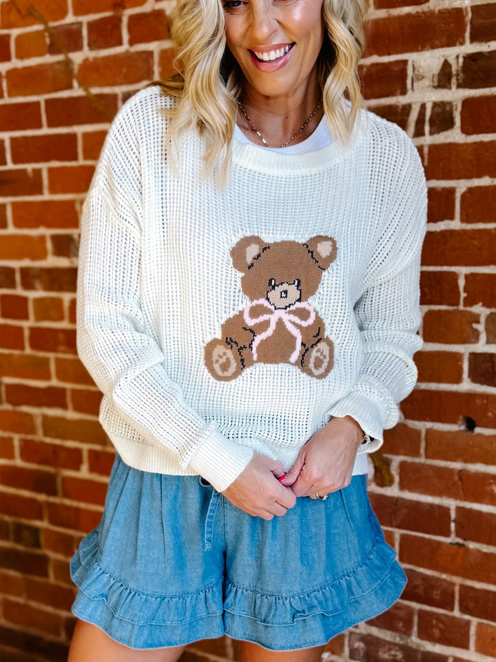 Cuddle Season Teddy Knit Sweater, Off White