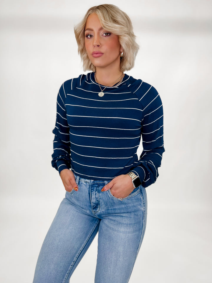 Good Guess Striped Long Sleeve Top, Navy