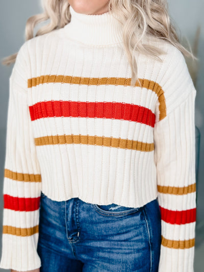 Elena Turtleneck Stripe Sweater, Cream