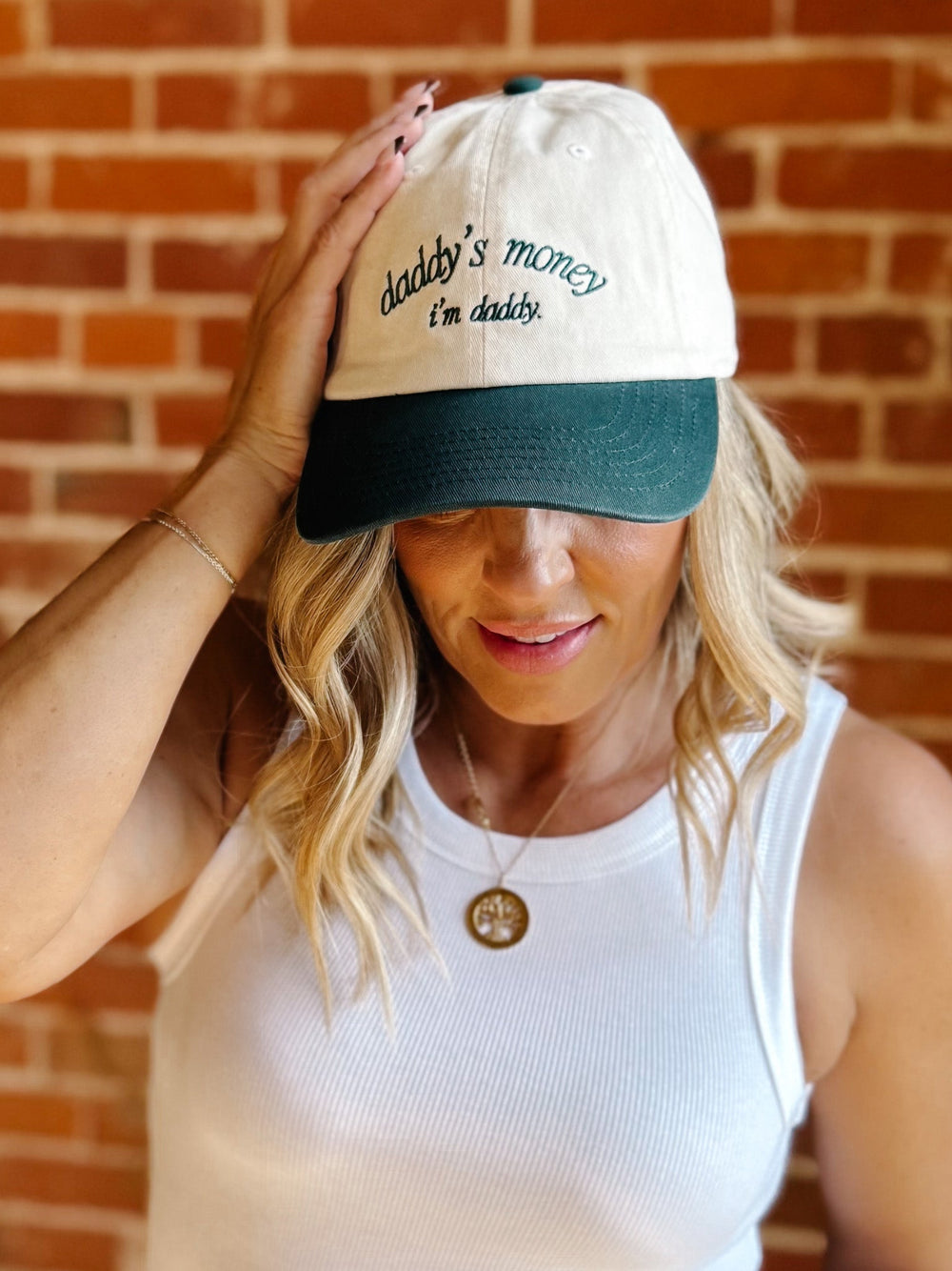 Daddy's Money. i'm daddy Embroidered Hat, Green/Natural