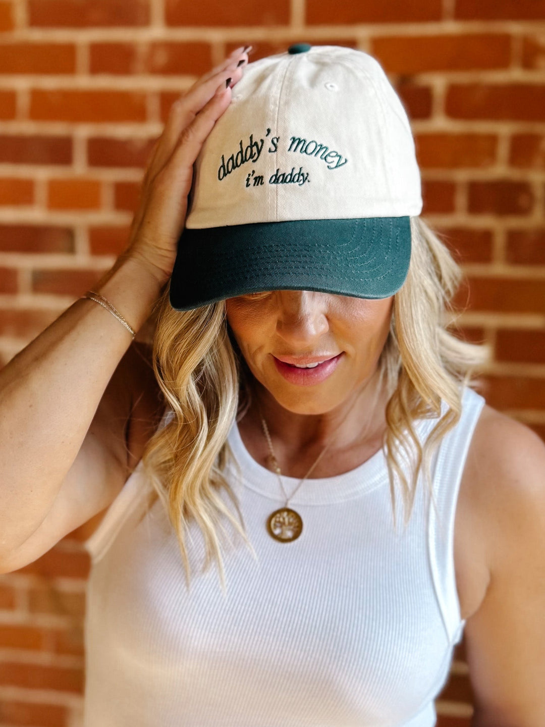 Daddy's Money. i'm daddy Embroidered Hat, Green/Natural