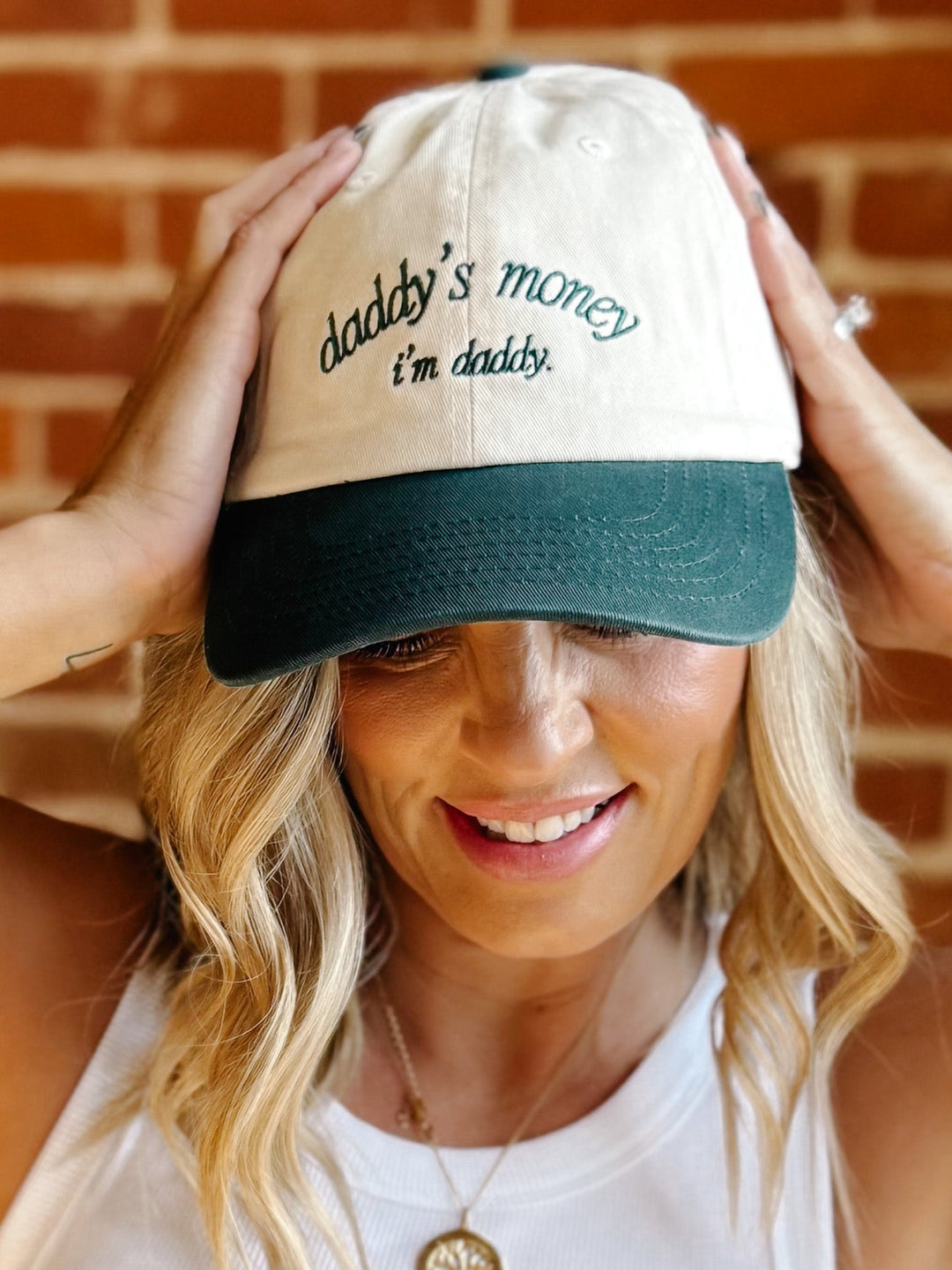Daddy's Money. i'm daddy Embroidered Hat, Green/Natural