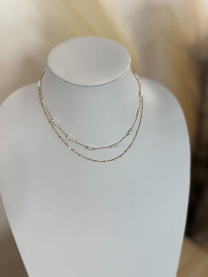 Dainty Layers Pearl Necklace, Gold