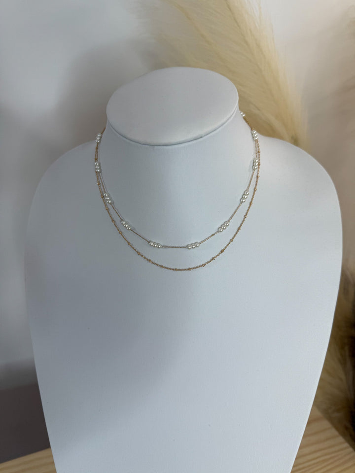 Dainty Layers Pearl Necklace, Gold