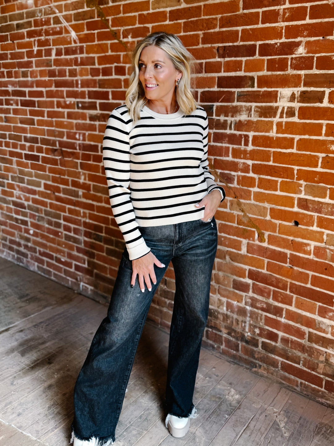 Dancing in the Streets Stripe Sweater, Taupe/Black