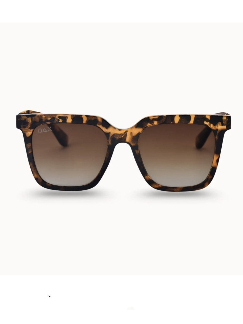 Square sunglasses with a brown and black tortoiseshell patterned frame and gradient brown lenses, shown against a plain white background.