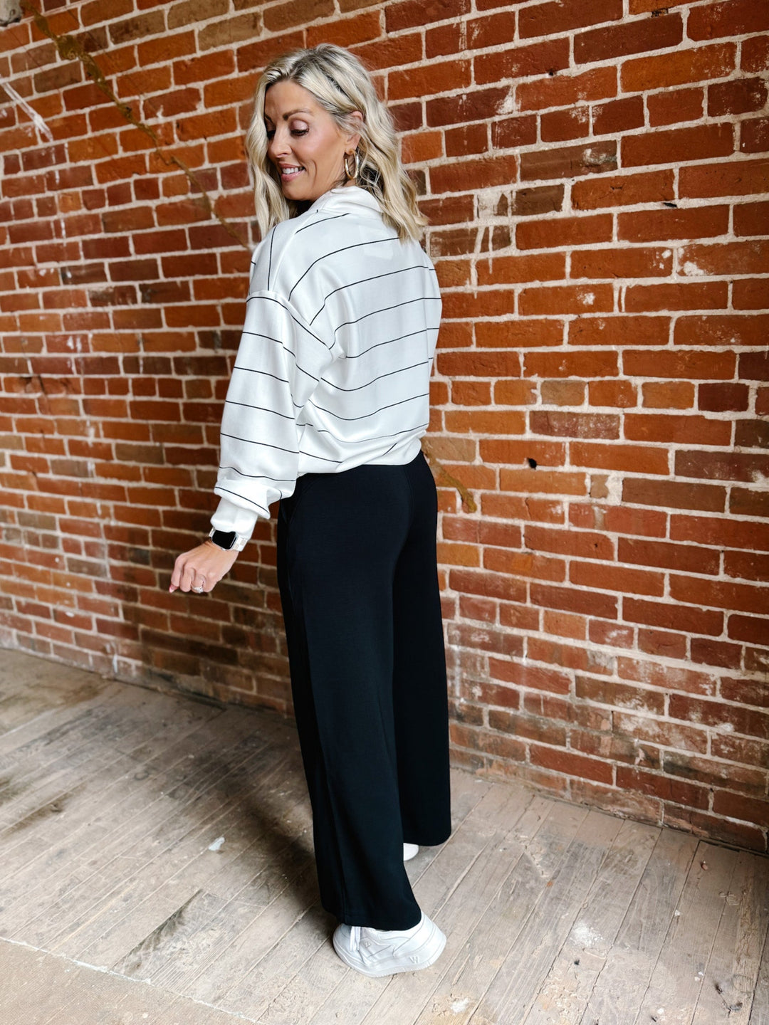 Diana Qtr Zip Stripe Pullover, CreamBlack