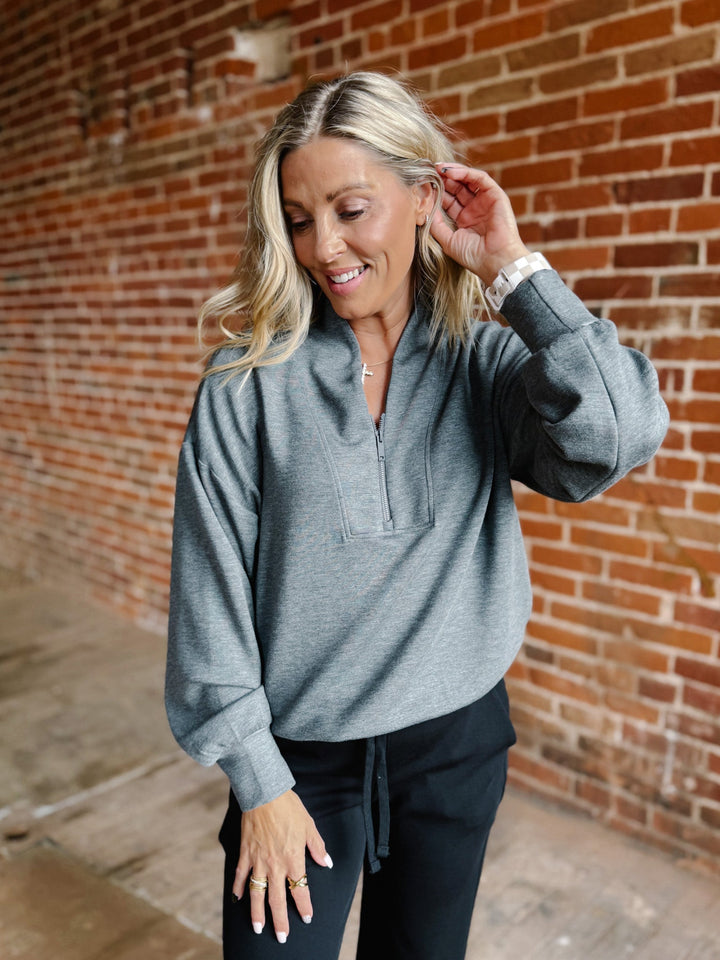 Diana Luxe Qtr Zip Pullover, Heather Charcoal