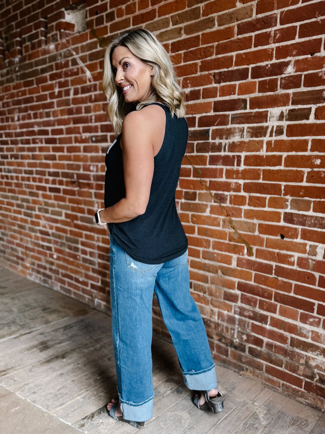 Distressed KC Rocker Tank, Black Frost