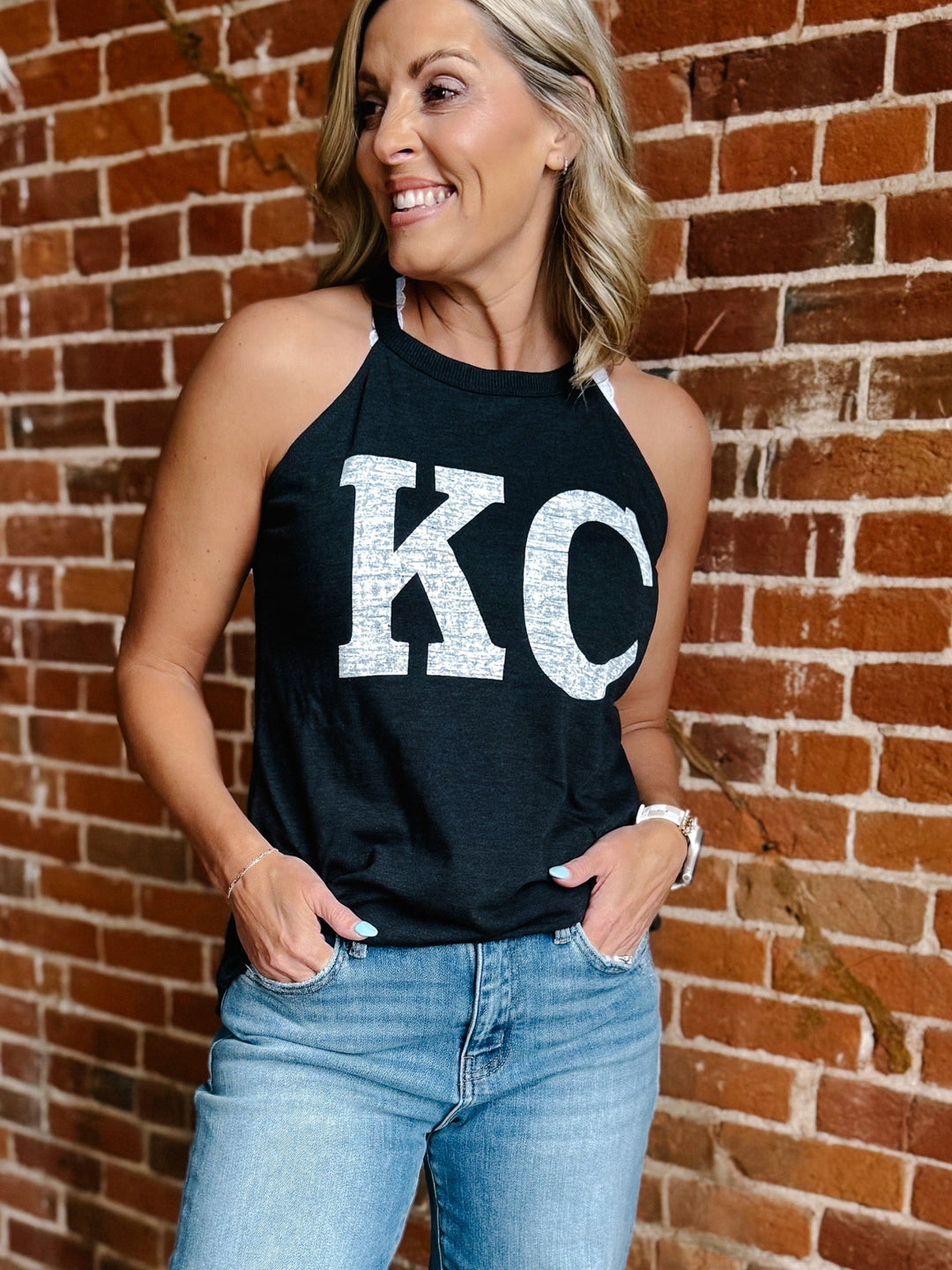 Distressed KC Rocker Tank, Black Frost