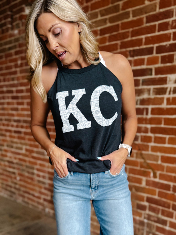 Distressed KC Rocker Tank, Black Frost