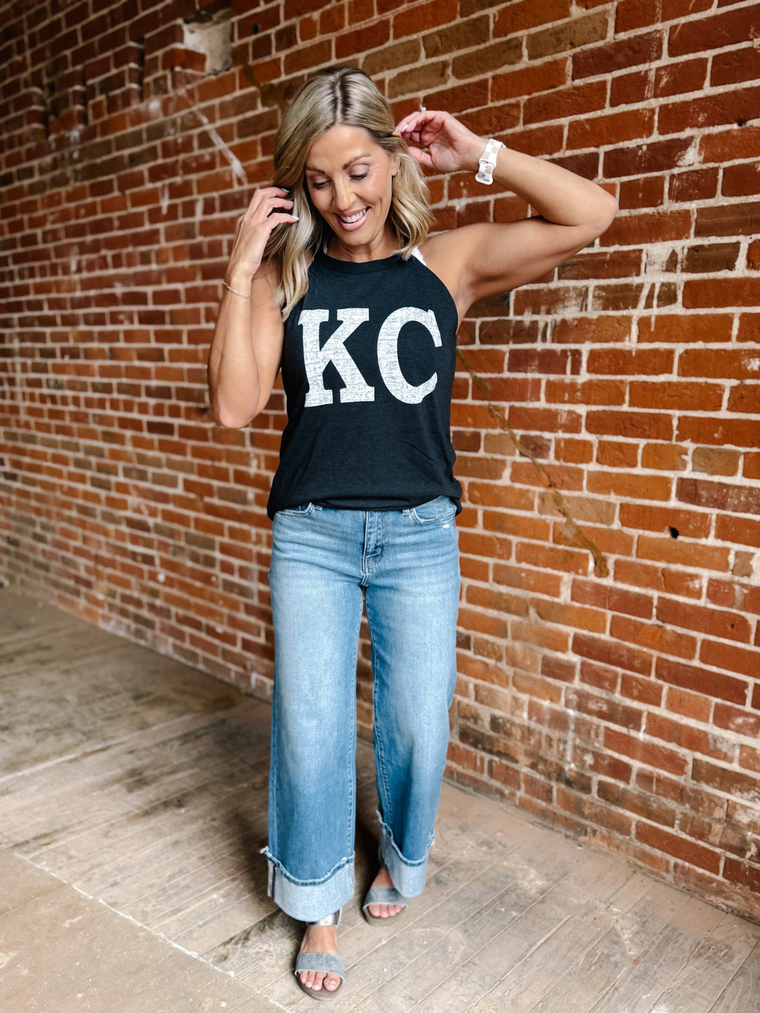 Distressed KC Rocker Tank, Black Frost