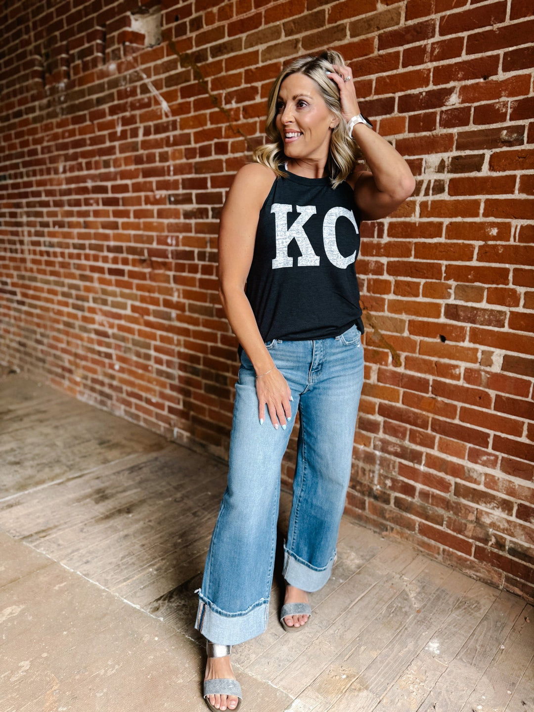Distressed KC Rocker Tank, Black Frost