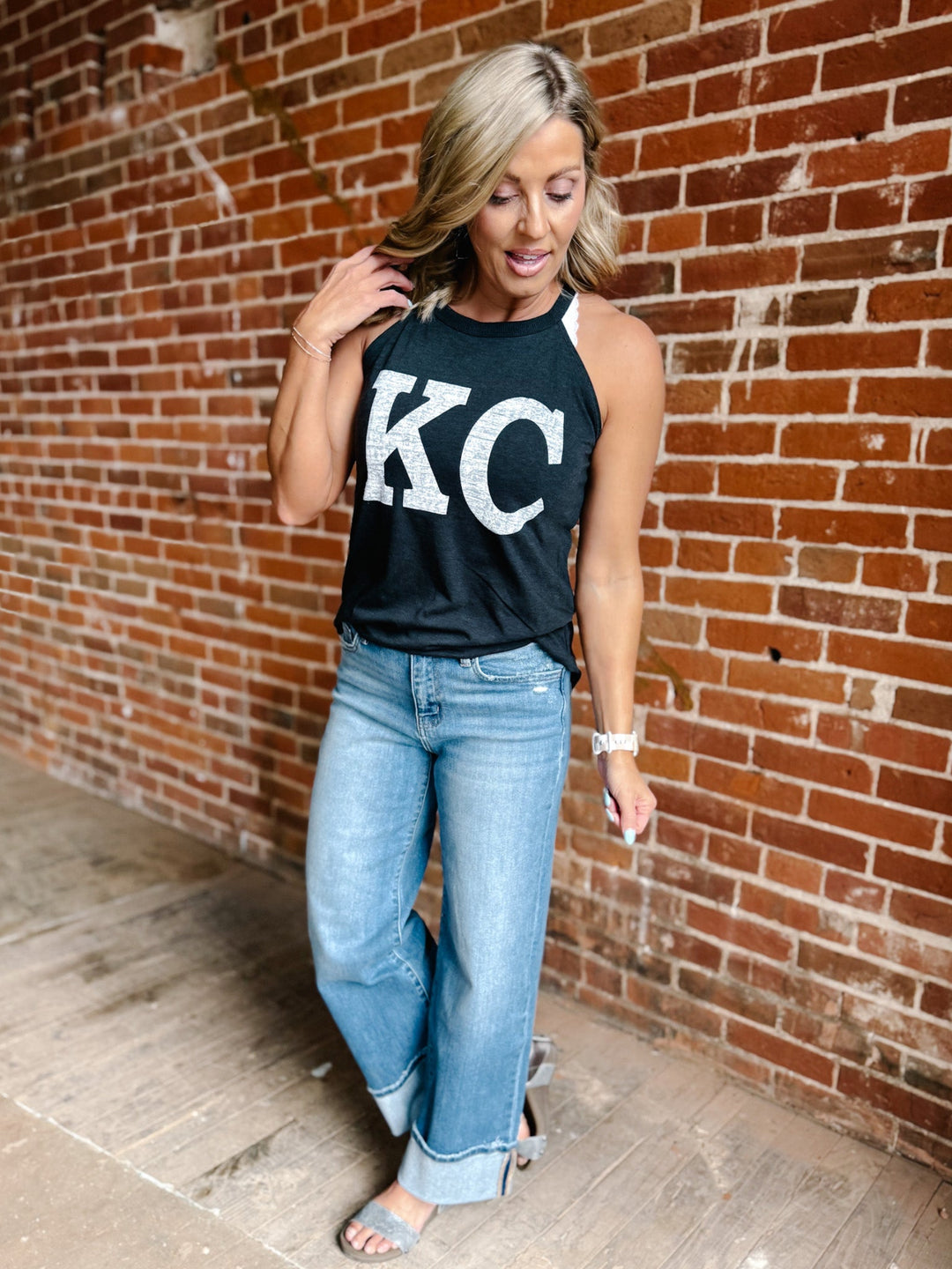 Distressed KC Rocker Tank, Black Frost
