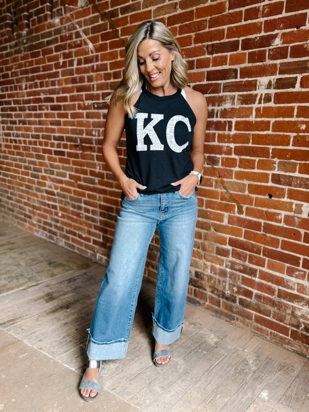 Distressed KC Rocker Tank, Black Frost