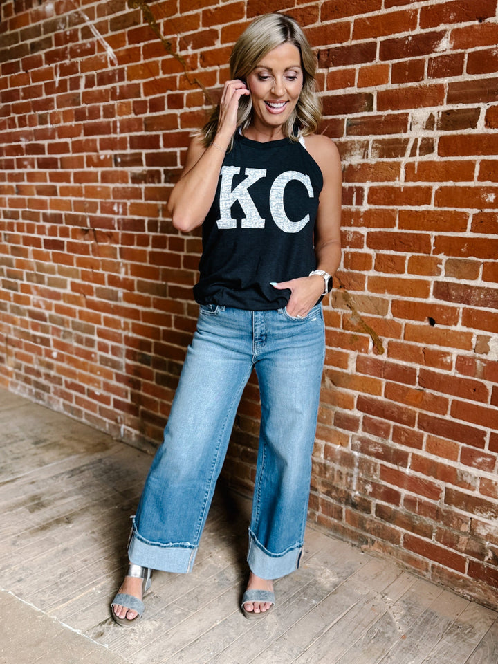 Distressed KC Rocker Tank, Black Frost