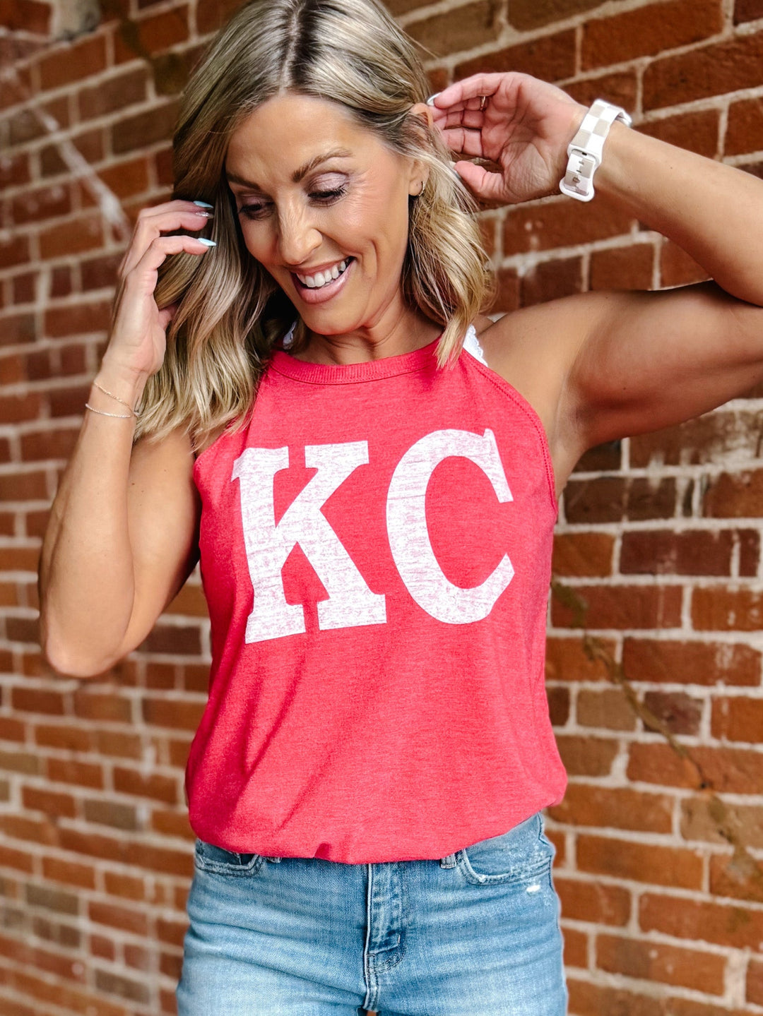 Distressed KC Rocker Tank, Red Frost