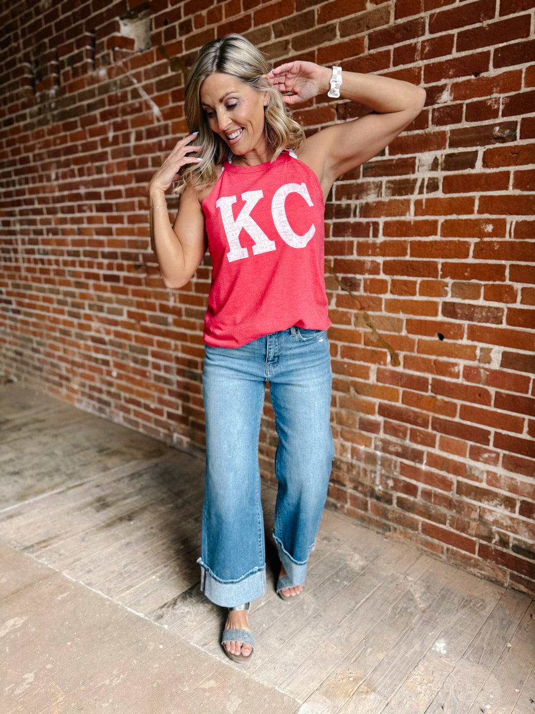 Distressed KC Rocker Tank, Red Frost