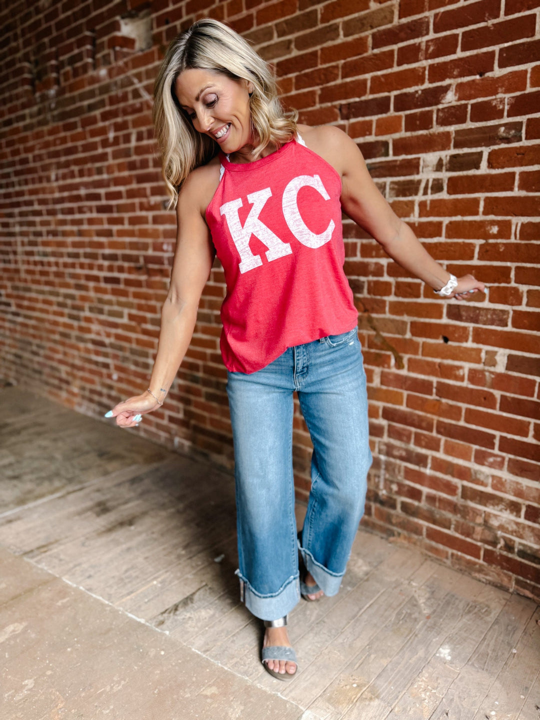 Distressed KC Rocker Tank, Red Frost